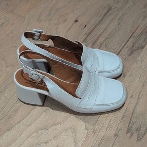 Miz Mooz White Satire Slingback Block Heels Loafer Penny Heel Pump 38 Pinup